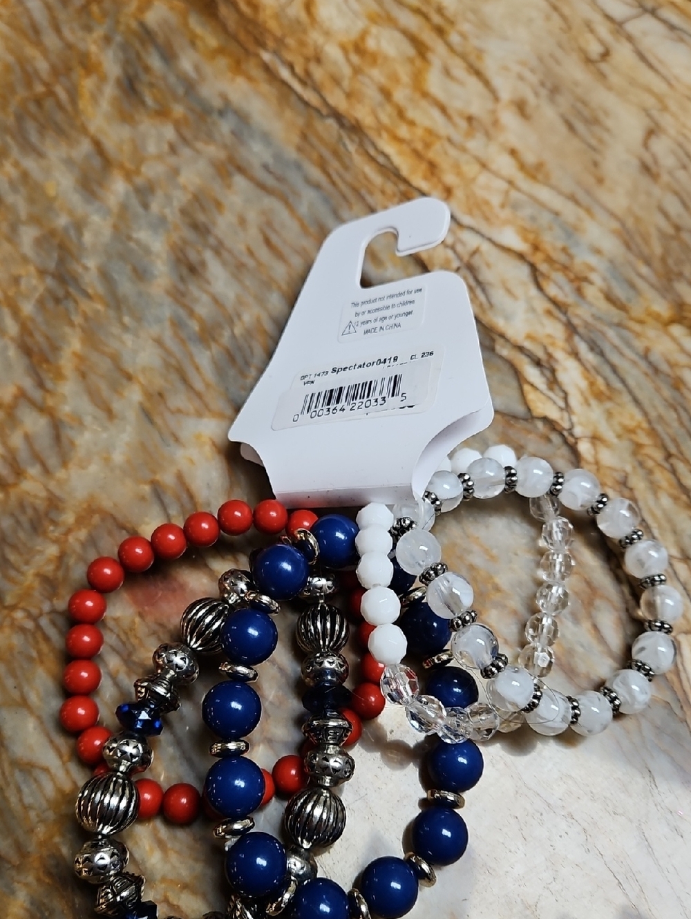 Beaded Stretch Bracelet Set in Red, Navy & White Patriotic Stacking Set NEW